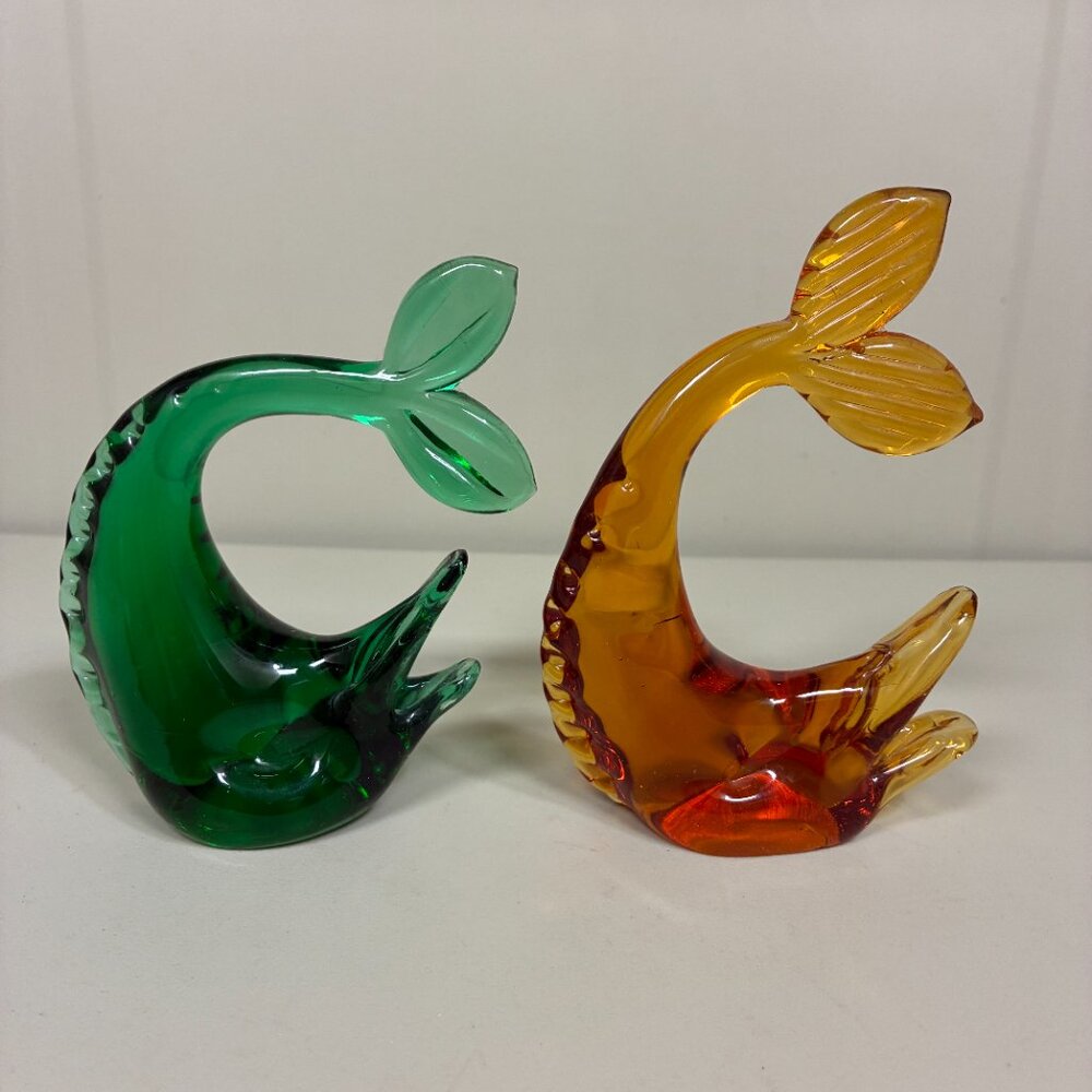 Vintage Hand Blown Pilgrim Art Glass Fish Bundle Marlin Figurine Paperweight 5"